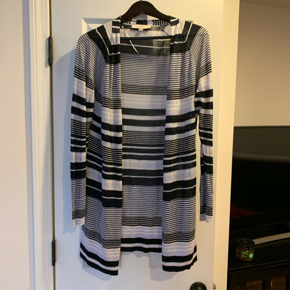 Ann Taylor loft navy and white striped cardigan